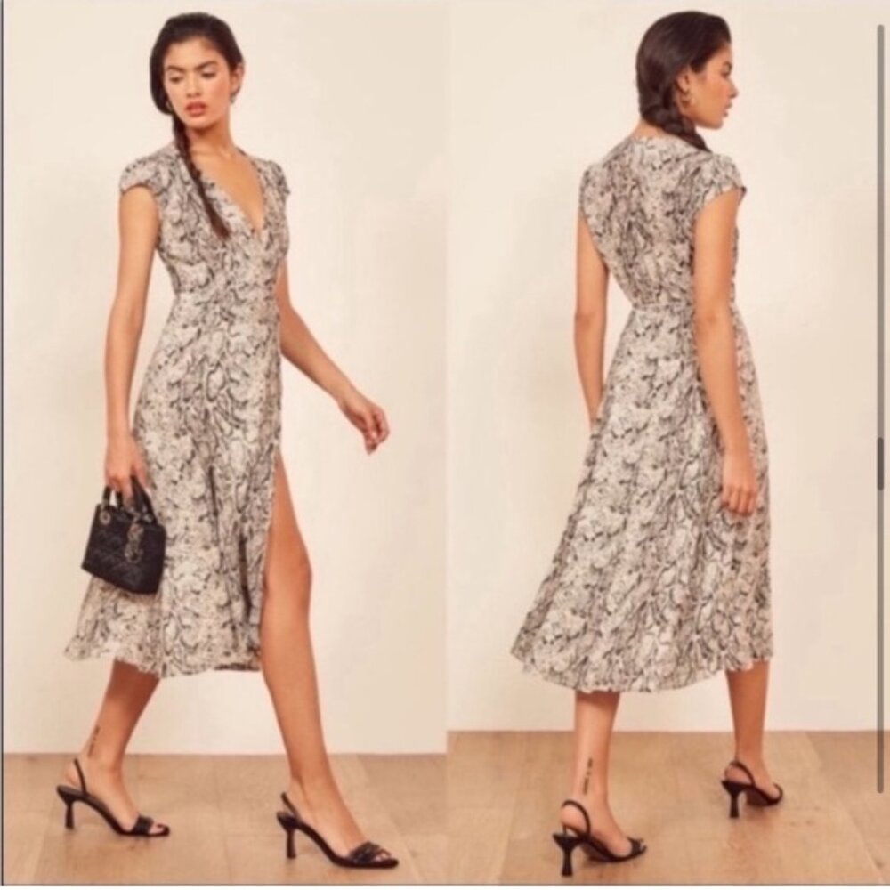Reformation Carina Wrap Midi Dress- Snakeskin Print